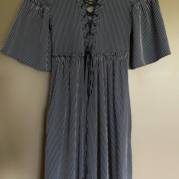 LA LIGNE La Boheme Dress Striped Lace Up Maxi Navy Blue Size XS Tiered Flouncy‎ - Picture 14 of 16
